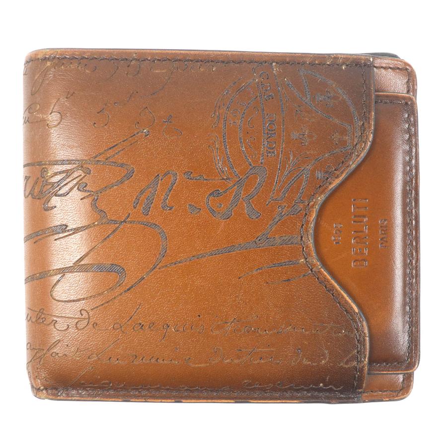 【良品】ベルルッティ カリグラフィ マネークリップ 折り財布 ブラウン系 レザー 2023年製 ファッション 【良品】ベルルッティ カリグラフィ