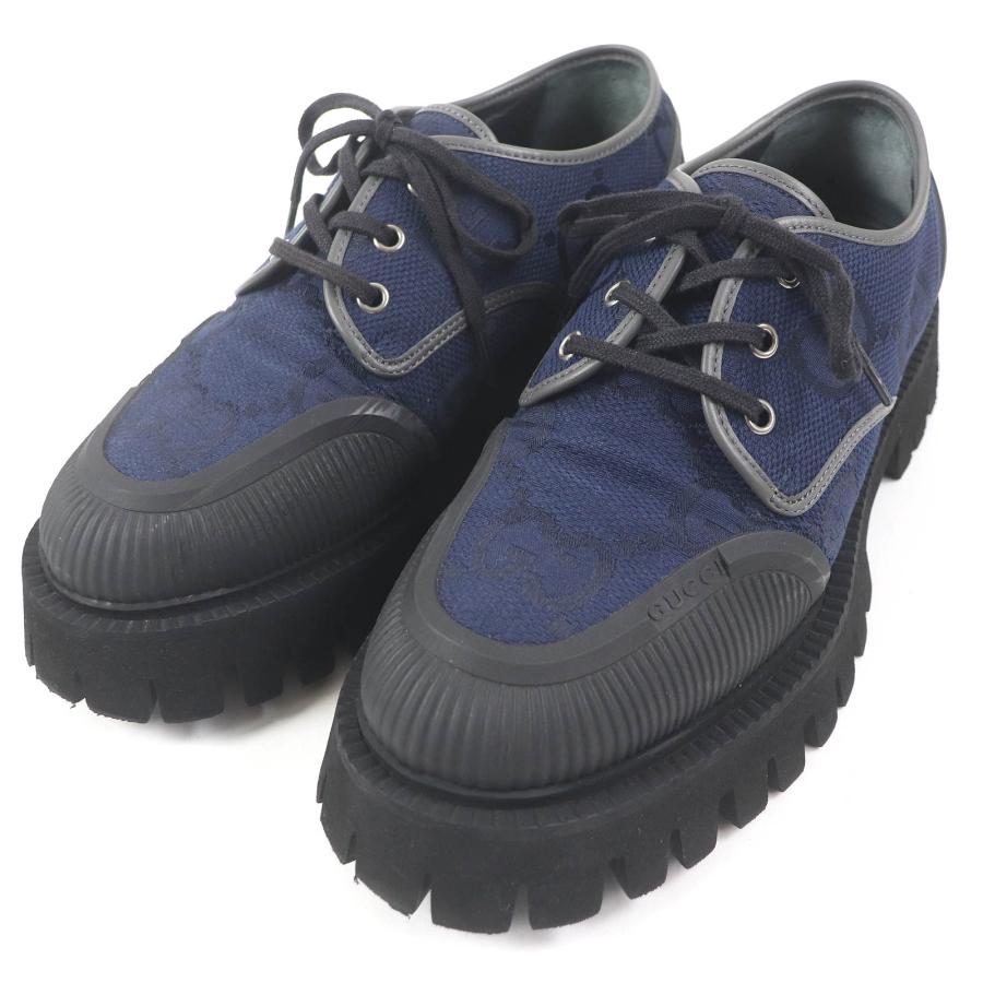 極美品□GUCCI グッチ 699552 マキシGG ロゴ総柄 レースアップ キャンバス ローカットシューズ  ネイビー 7 箱・保存袋付き イタリア製 GUCCI（グッチ） 極美品□GUCCI 699552 マキシGG ロゴ総柄 レース