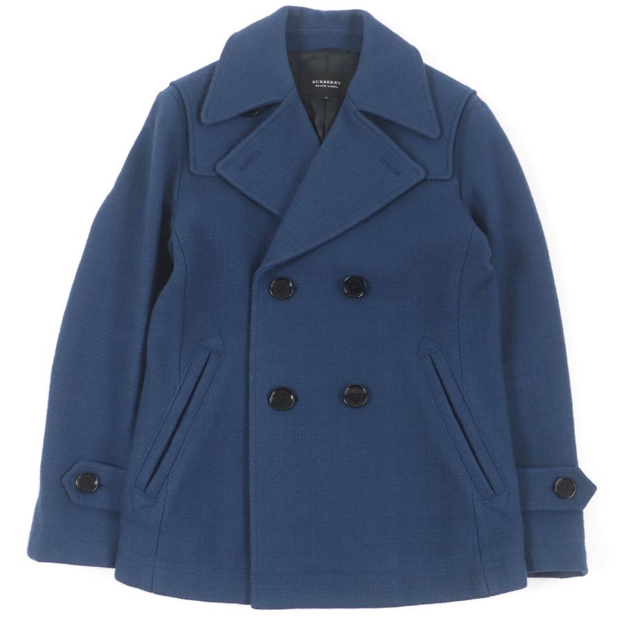 美品□BURBERRY BLACK LABEL バーバリーブラックレーベル ウール ロゴボタン ダブルブレストジャケット ピーコート ブルー S 正規品 BURBERRY BLACK LABEL（バーバリーブラックレーベル） 美品□BURBERRY