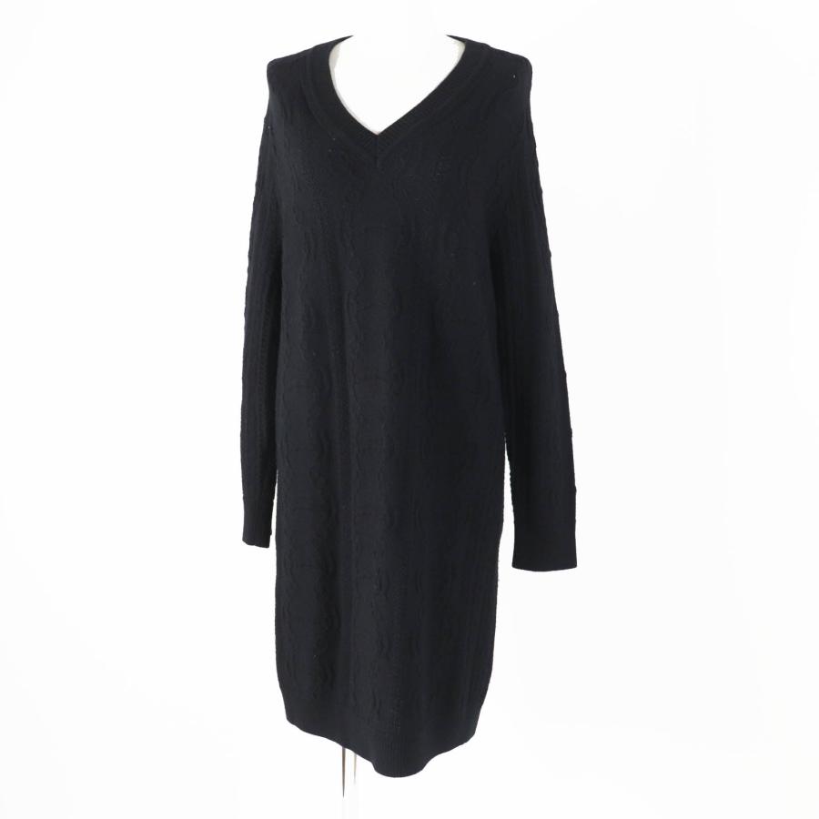極美品◎HERMES エルメス 22AW 2H2509D6 ウール カシミヤ シェーヌダンクル Vネック 長袖 ニットワンピース ブラック 34 伊製 正規品 HERMES（エルメス） 極美品◎HERMES 22AW 2H2509D6 ウール カシミヤ