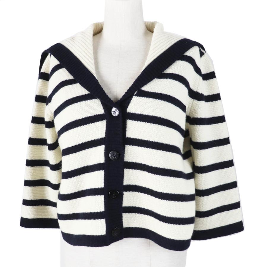 極美品◎Christian Dior クリスチャンディオール 224G02AM309 マリニエール カシミヤ混 マリンニット セーターカラー カーディガン 44 極美品◎Christian Dior クリスチャンディオール 224G02AM309