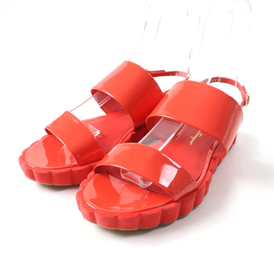 未使用品★Salvatore Ferragamo サルヴァトーレフェラガモ バックストラップ付 パテントレザー フラットサンダル レッド 6.5 保存袋付き 未使用品☆Salvatore Ferragamo サルヴァトーレフェラガモ バック