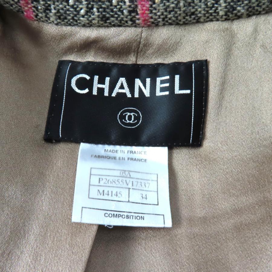 極美品★CHANEL シャネル 05A P26855 ココマークボタン付 チェック柄 ツイード ダブルブレストジャケット マルチ 34 ハンガー付 正規品の画像