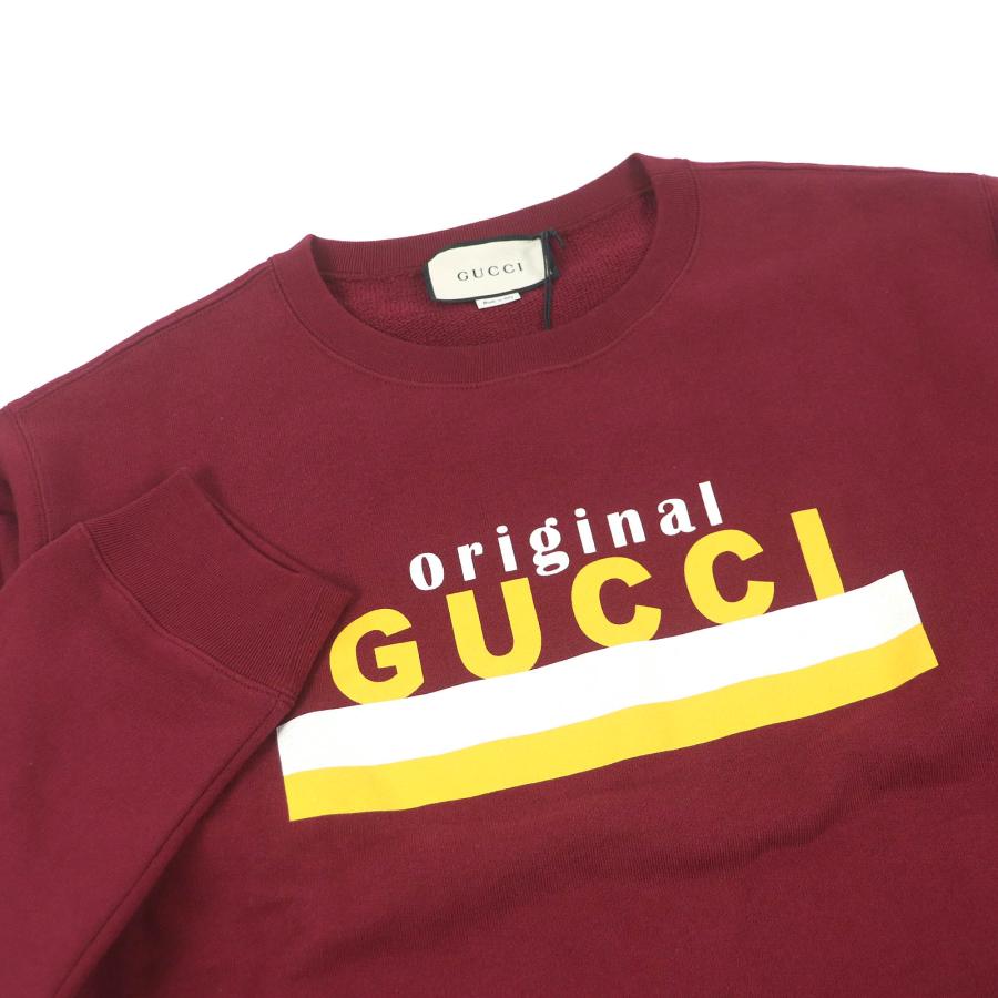 未使用品□GUCCI グッチ 20AW 626990 コットン100％ ロゴプリント クルーネック トレーナー スウェットシャツ ボルドー L イタリア製 正規品 メンズ GUCCI（グッチ） 未使用品□GUCCI 20AW 626990 コットン ロゴプリント