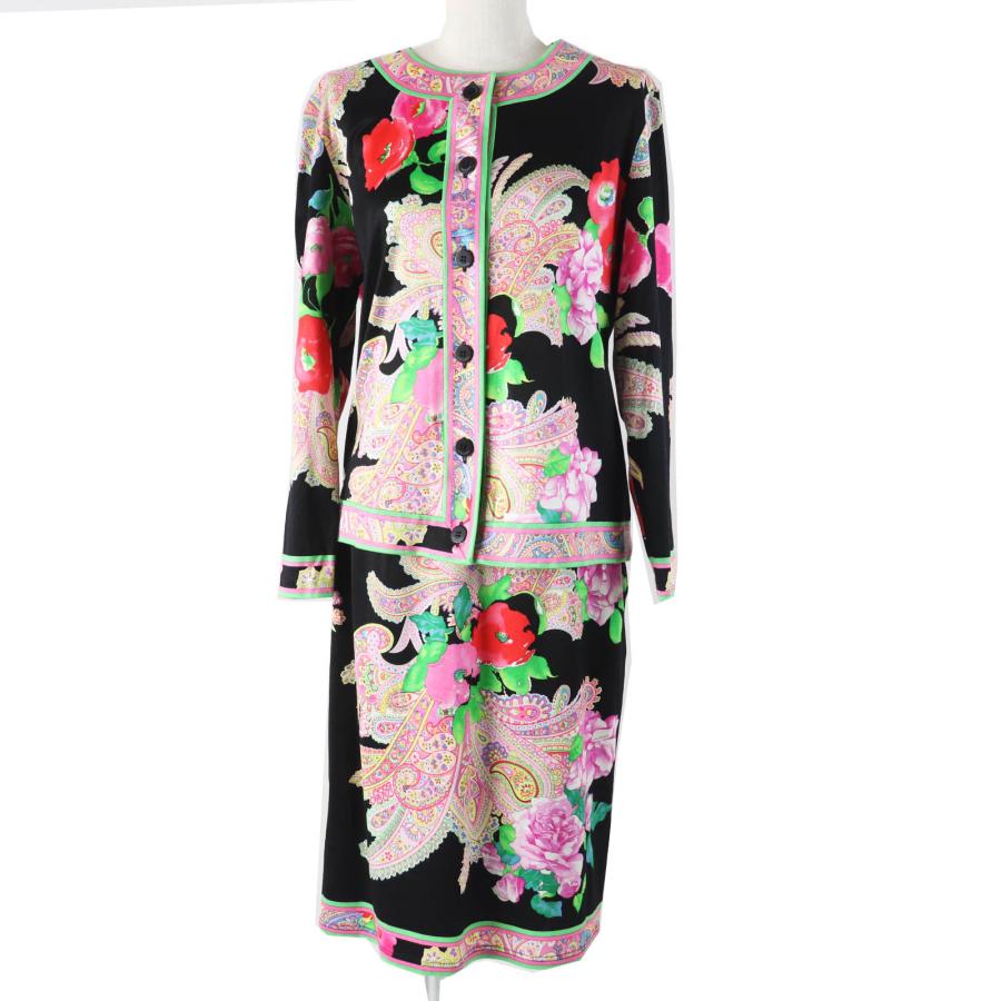 極美品◎LEONARD FASHION レオナール ファッション 0339183 0332102 ペイズリー・花柄 カーディガン／スカート セットアップ マルチ M・70 極美品◎LEONARD FASHION レオナール ファッション 0339183 0332102