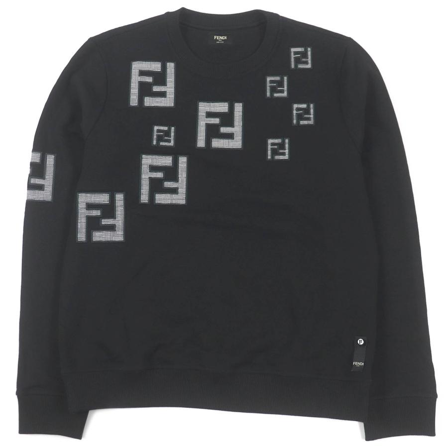 極美品□FENDI フェンディ FY0178 コットン100％ FFロゴ ズッカ ワッペン トレーナー スウェット ブラック S イタリア製 正規品 メンズ FENDI（フェンディ） 極美品□FENDI FY0178 コットン100％ FFロゴ