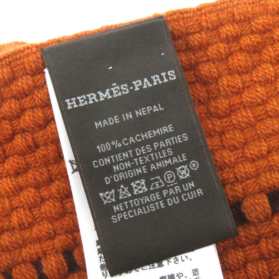 未使用 エルメス カシミヤ100％ マフラー レザーパッチ メッシュ ブラウン HERMES - 未使用 エルメス カシミヤ100％ マフラー レザーパッチ