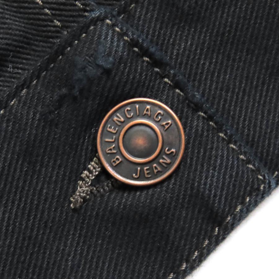 美品△BALENCIAGA バレンシアガ 22AW 719313 TNW54 DENIM FOODIE PULL-OVER PARKER コットン100％ ダメージ加工 デニムプルオーバーパーカー ブラック系 1 イタリア製 正規品 BALENCIAGA（バレンシアガ） 美品△BALENCIAGA 22AW 719313 TNW54