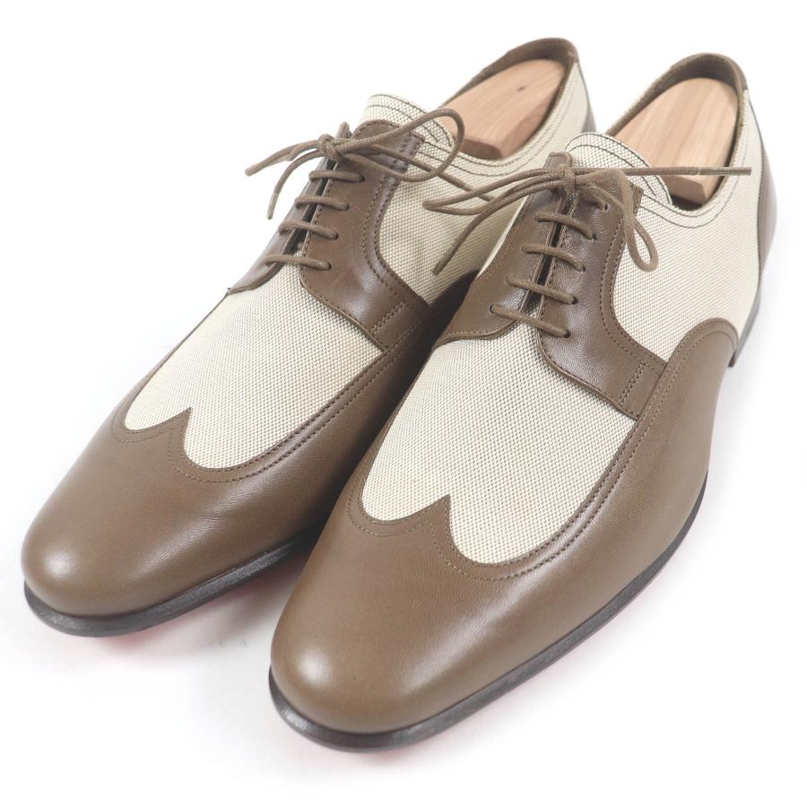 未使用品□HERMES エルメス ウィングチップ レースアップ キャンバス レザー ドレスシューズ ブラウン 40.5 フランス製 箱付き メンズ HERMES（エルメス） 未使用品□HERMES ウィングチップ レースアップ