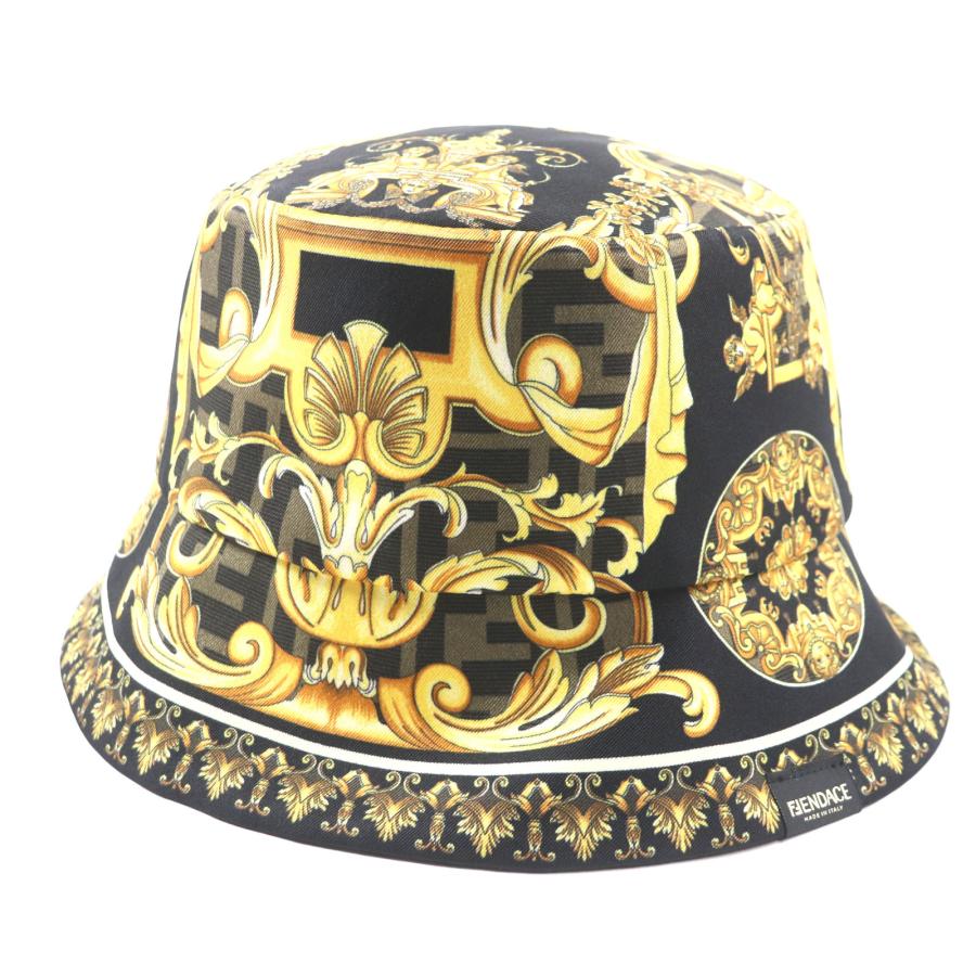 極美品▼FENDI VERSACE フェンディ ヴェルサーチ FXQ698 総柄 ズッカ柄 FFロゴ リバーシブル シルク100% 帽子 バケットハット M 正規品 極美品▽FENDI VERSACE フェンディ ヴェルサーチ FXQ698 総柄 ズッカ柄