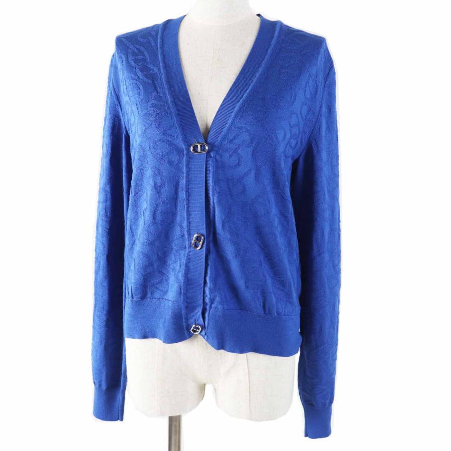 未使用品◎HERMES エルメス 2024年製 4E2730DC ナウサ シルク シェーヌダンクル総柄 シェーヌダンクルボタン付き カーディガン ブルー 38 HERMES（エルメス） 未使用品◎HERMES 2024年製 4E2730DC ナウサ