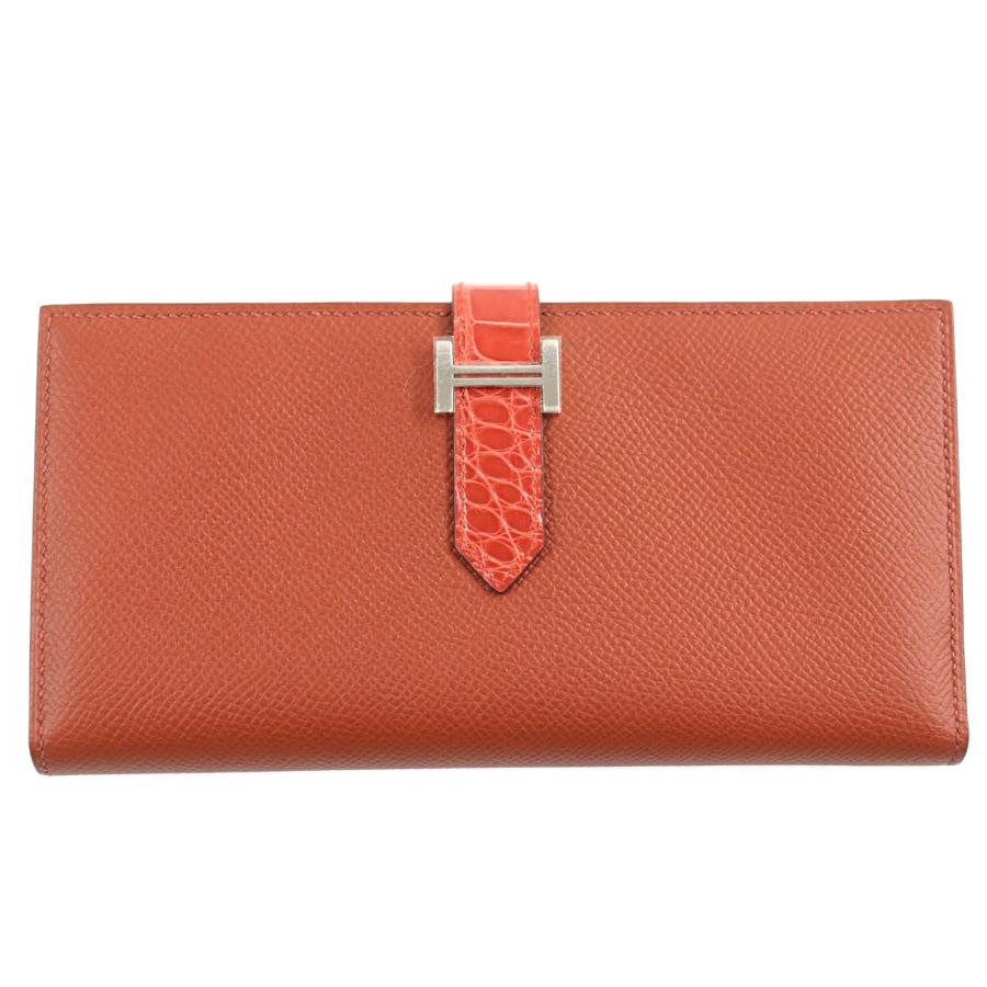 未使用品○HERMES エルメス ベアンスフレ ブリック サンギーヌ Hロゴシルバー金具 ヴォーエプソン アリゲーター 長財布　Z刻印 HERMES（エルメス） 未使用品○HERMES ベアンスフレ ブリック