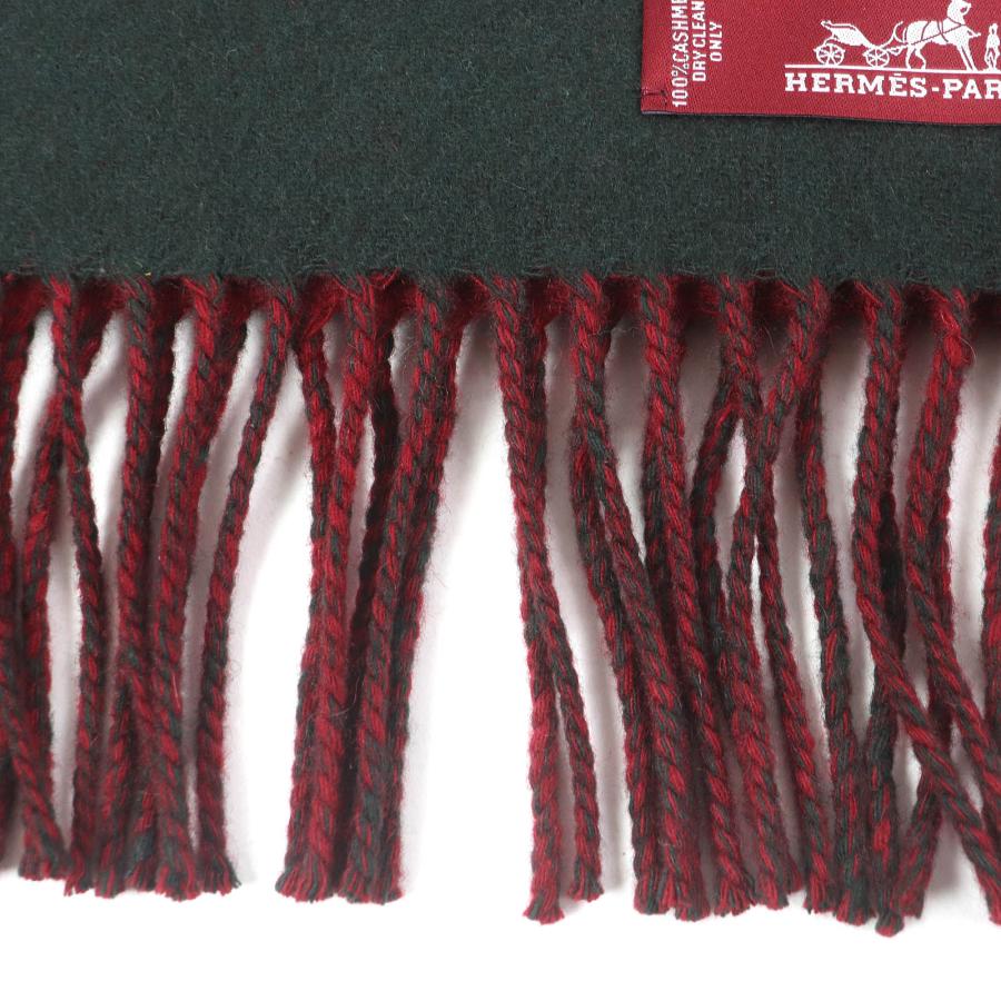 美品□HERMES エルメス カシミヤ100％ フリンジ ショールストール マフラー グリーン ボルドー 箱付き 英国製 メンズ オススメ◎ HERMES（エルメス） 美品□HERMES カシミヤ100％ フリンジ ショール