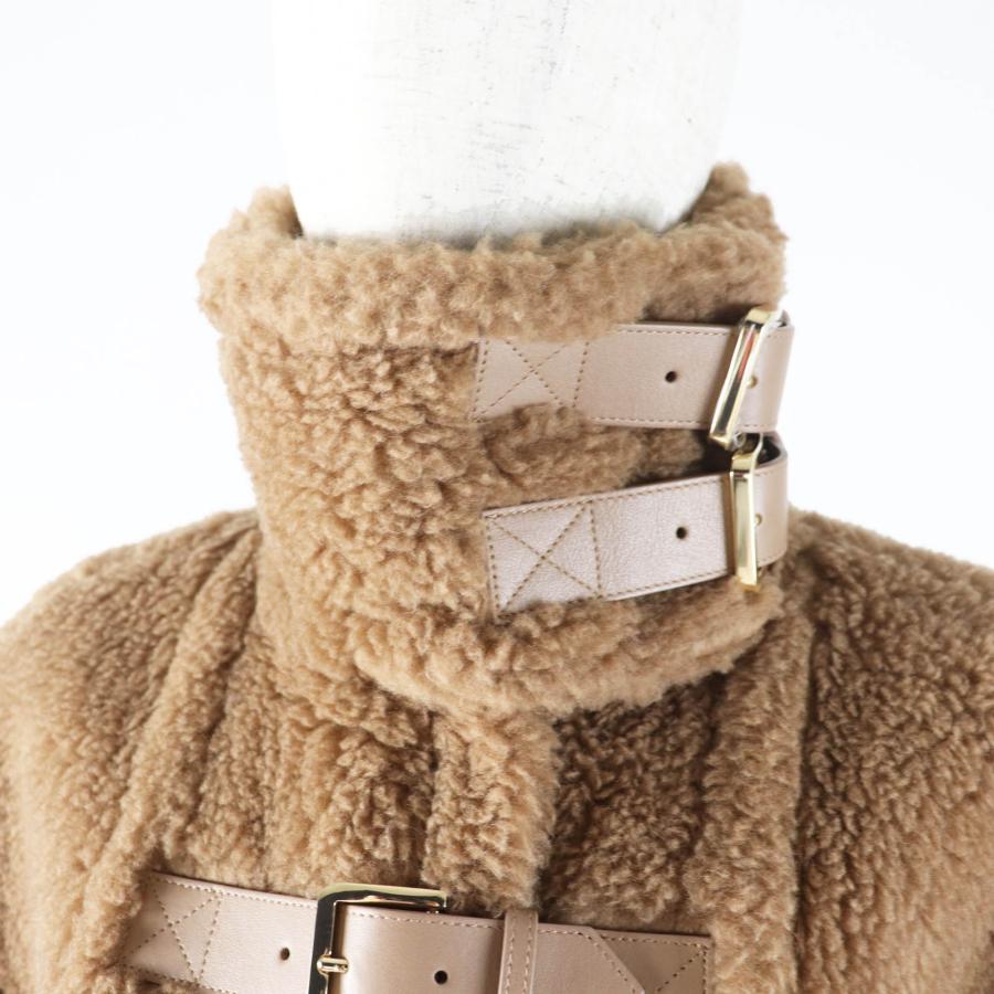 極美品◎Max Mara マックスマーラ 2023年製 白タグ RODANO テディベア キャメル シルク バックルベルト ケープコート ブラウン 165／88Aの画像