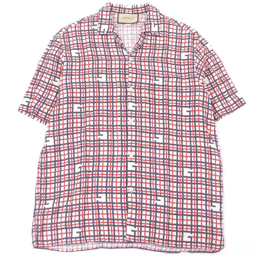 GUCCI 極美品□GUCCI グッチ 742706 リネン100％ スクエアG チェック 