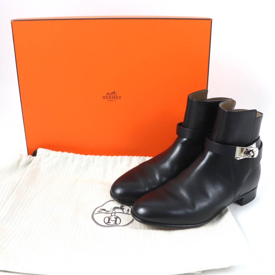 美品 エルメス レザー ショートブーツ ネオ ケリーバックル シルバー金具 36 HERMES 美品◎HERMES エルメス ネオ シルバー金具 ケリー