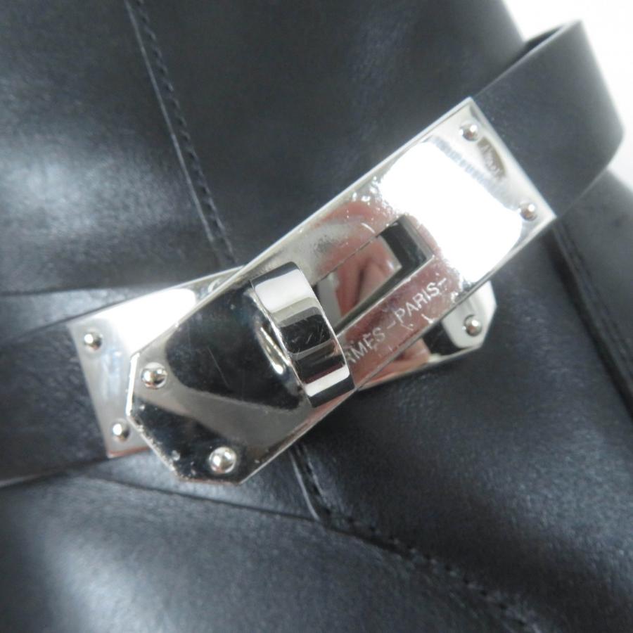 美品 エルメス レザー ショートブーツ ネオ ケリーバックル シルバー金具 36 HERMES 美品◎HERMES エルメス ネオ シルバー金具 ケリー