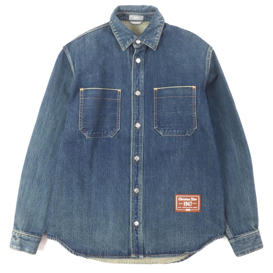 美品▼DIOR ディオール オム 22AW 113D585BY513 レザーロゴパッチ付き ウォッシュ加工 デニムジャケット インディゴ 38 正規品 メンズ Dior HOMME 美品▽DIOR ディオール オム 22AW 113D585BY513 レザー