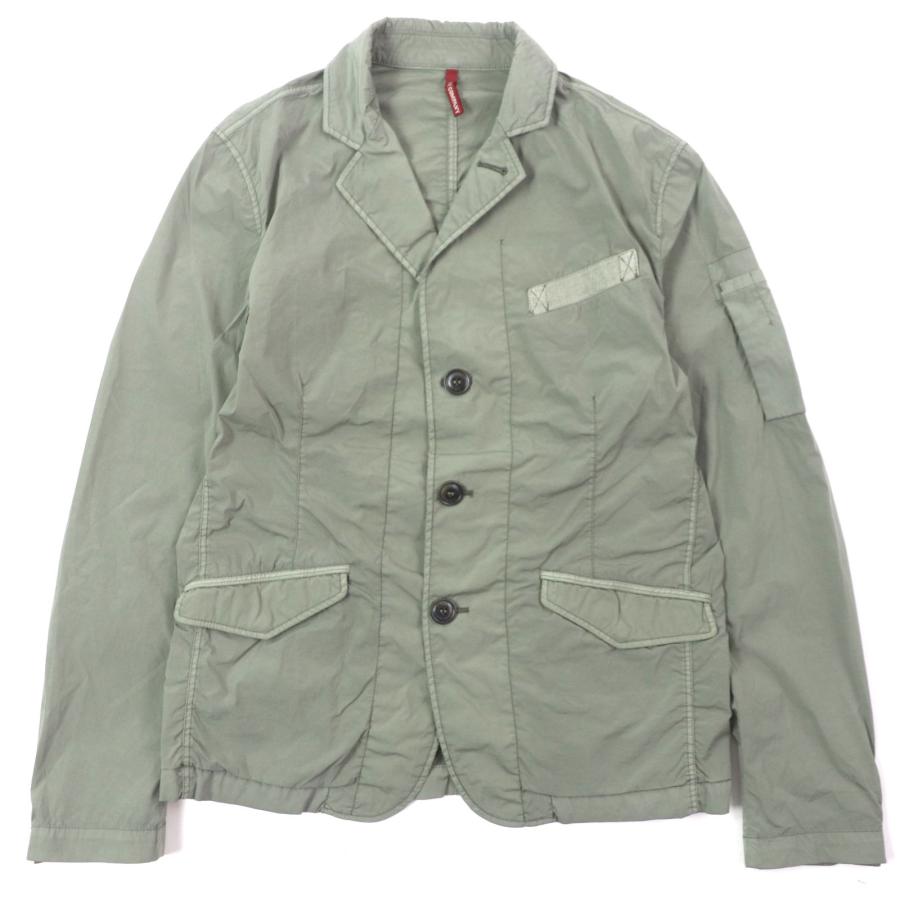 美品▼C.P. Company シーピーカンパニー 02CMBZ217A NYCRA ロゴ入ボタン 本切羽 ナイロンジャケット テーラード カーキ 44 正規品 メンズ 美品▽C.P. Company シーピーカンパニー 02CMBZ217A NYCRA ロゴ入