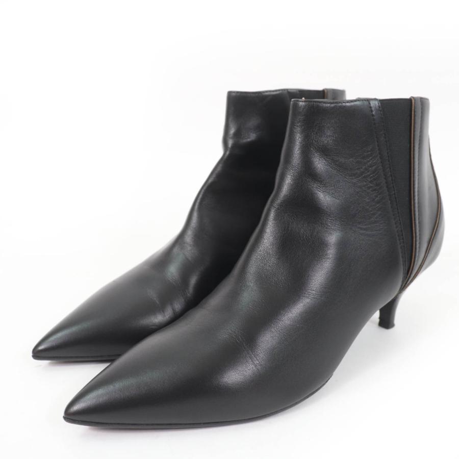 極美品☆HERMES エルメス ポインテッドトゥ レザー ブーティ ショートブーツ ブラック 37 箱付き イタリア製 レディース HERMES（エルメス） 極美品☆HERMES ポインテッドトゥ レザー ブーティ