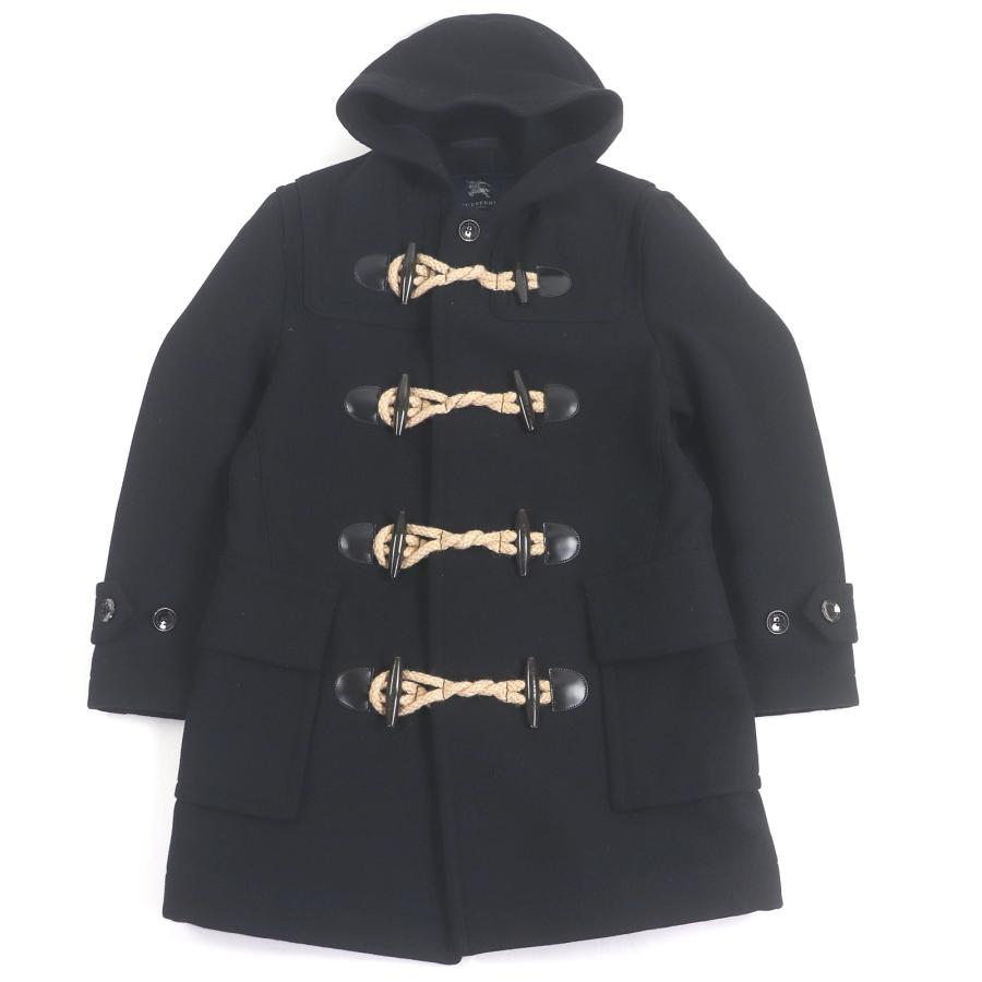 美品♡バーバリーロンドン ダッフルコート トグル フーデット 黒 M 極美品□BURBERRY LONDON バーバリーロンドン ウール 一部牛革 トグル