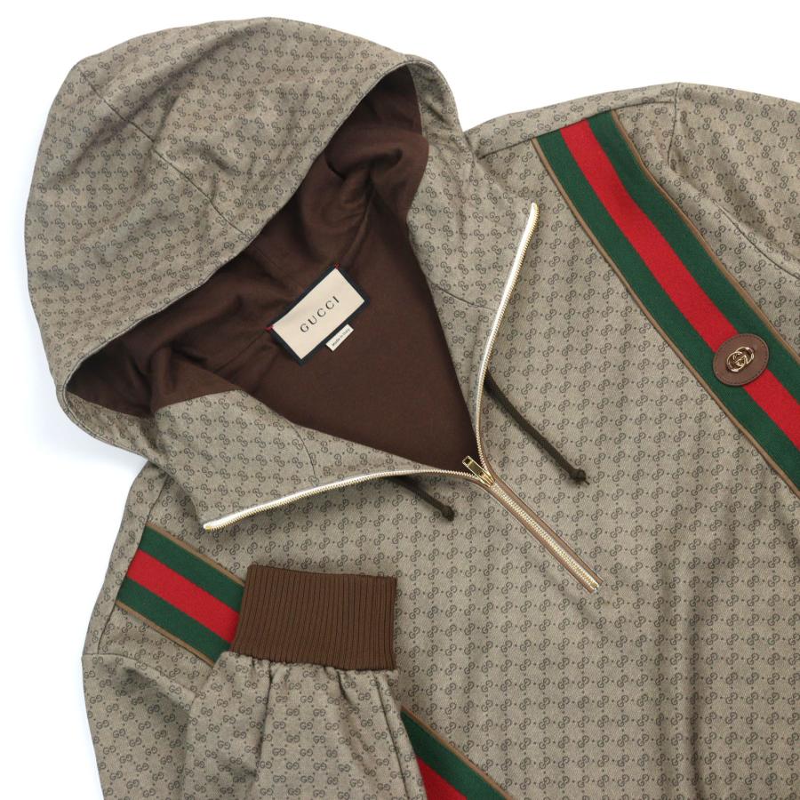 極美品○GUCCI グッチ 655153 ミニGGジャージー シェリーライン インターロッキングG ハーフジップ パーカー フ―ディー ベージュ系 M イタリア製 正規品 メンズ GUCCI（グッチ） 極美品○GUCCI 655153 ミニGGジャージー シェリー