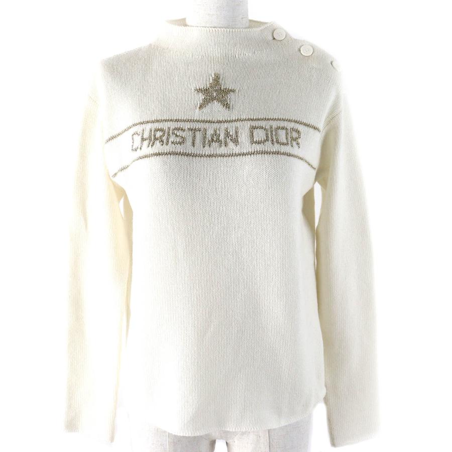 極美品△Christian Dior クリスチャンディオール 24AW 414S94AM064 カシミヤ97％ スター シグネチャーロゴ ボトルネック 長袖 ニット セーター ホワイト ゴールド 40 イタリア製 正規品 レディース 極美品△Christian Dior クリスチャンディオール 24AW 414S94AM064