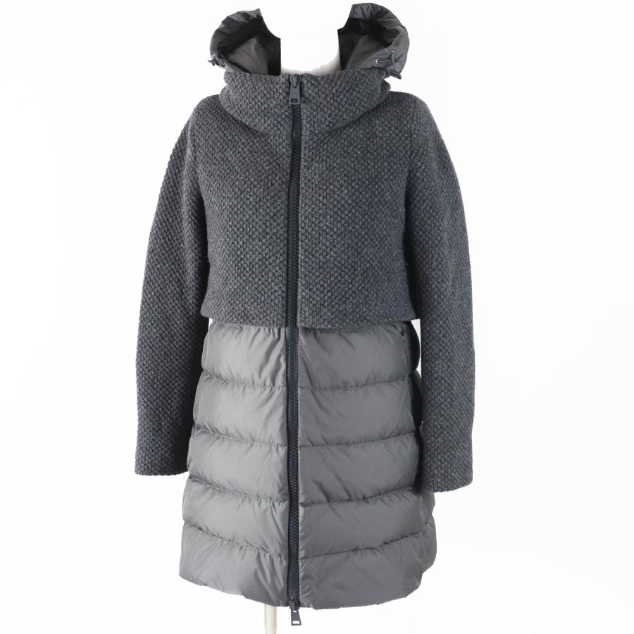極美品◎Herno ヘルノ 2019年製 PI0822D ニット切替 フード付き ダウンコート グレー 40 ハンガー付き イタリア製 正規品 レディース HERNO（ヘルノ） 極美品◎Herno 2019年製 PI0822D ニット切替 フード