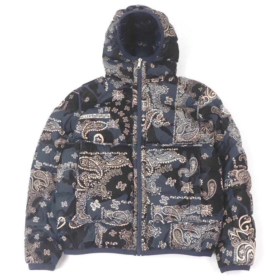 極美品□MONCLER モンクレール 21-22AW FREVILLE ペイズリー柄 ベロア使い リバーシブル ダウンジャケット ネイビー 1 正規品 メンズ MONCLER（モンクレール） 極美品□MONCLER 21-22AW FREVILLE
