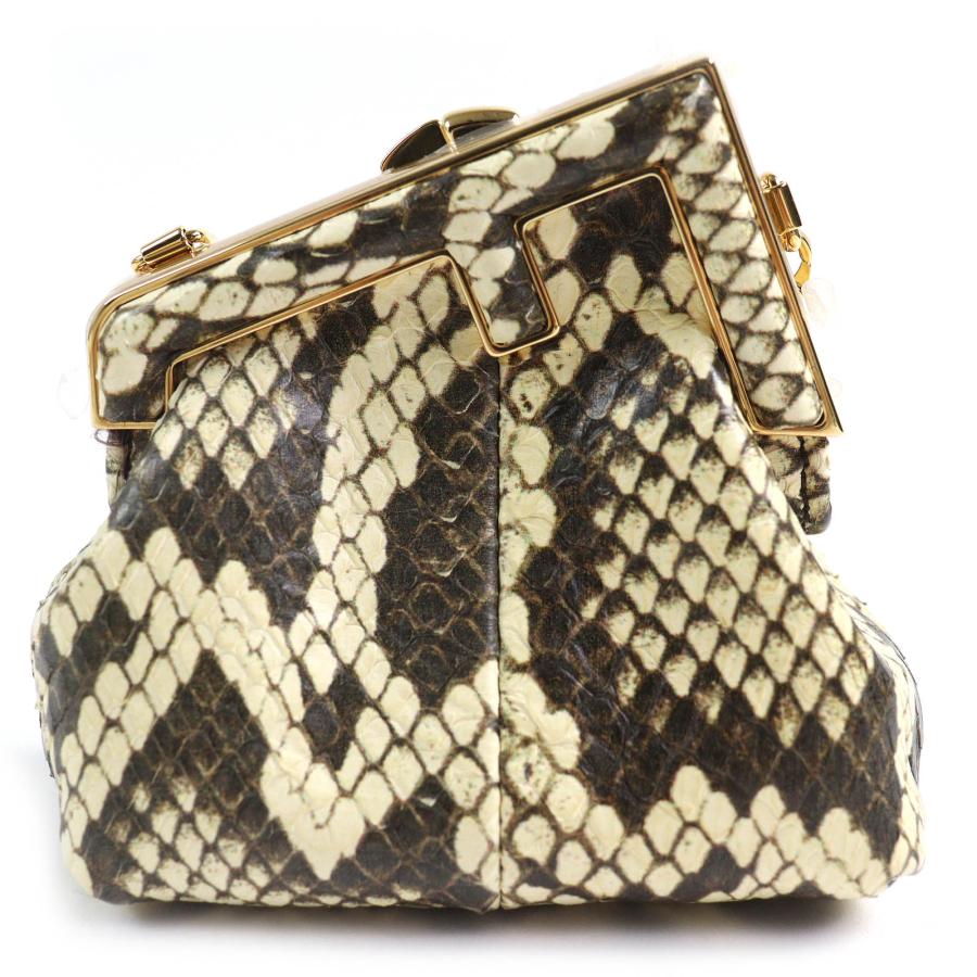 未使用品△FENDI フェンディ FIRST NANO ファースト ナノ パイソン チェーン付き がま口 ポーチ ブラウン ベージュ系 袋付き レディース FENDI（フェンディ） 未使用品△FENDI FIRST NANO ファースト ナノ