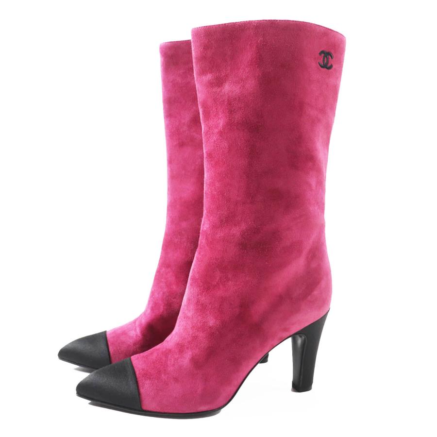 美品◎CHANEL シャネル G33119 ガブリエルココ ココマーク刺繍入り スウェードレザー ブーツ パープル ブラック 35 イタリア製 レディース CHANEL（シャネル） 美品◎CHANEL G33119 ガブリエルココ ココマーク