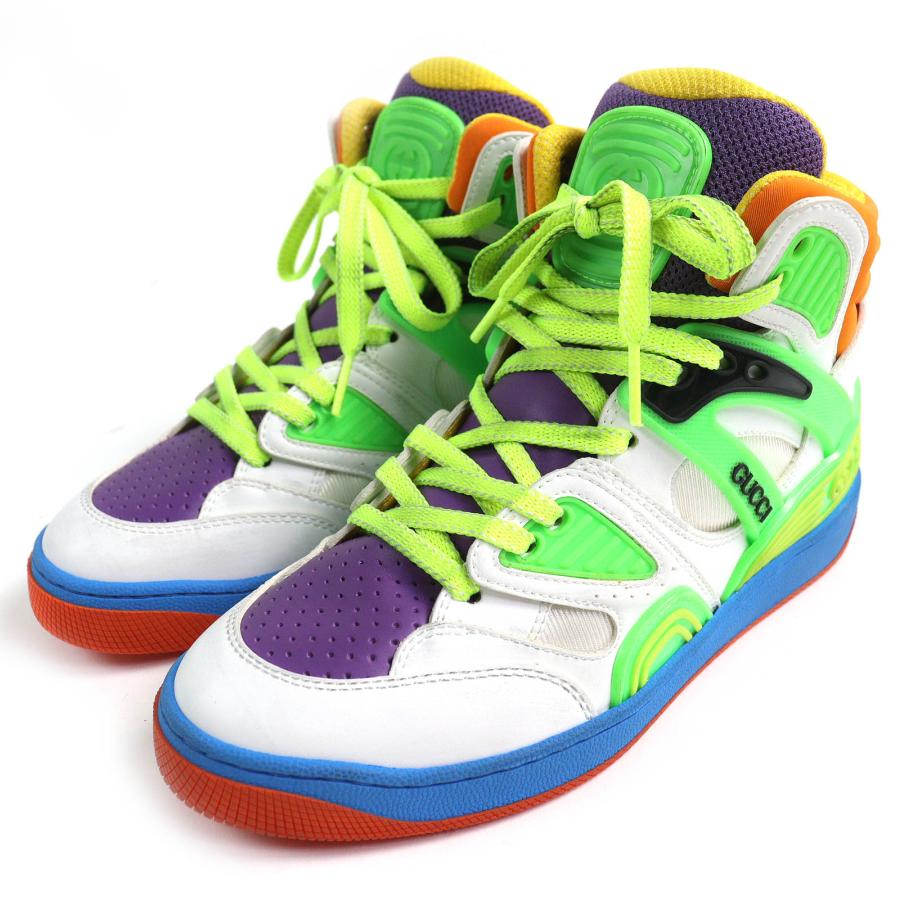 未使用品△GUCCI グッチ 661310 BASKET バスケット ヴィンテージ加工 レザー ハイカットスニーカー マルチカラー 36 箱・袋付 レディース GUCCI（グッチ） 未使用品△GUCCI 661310 BASKET バスケット