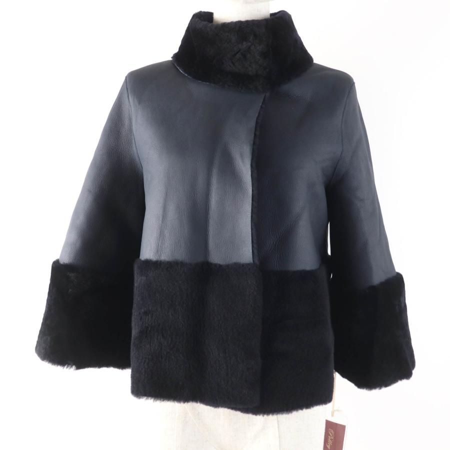 未使用品☆Pelley Lusso ペレリールッソ 切替デザイン スタンドカラー ムートンジャケット ダークネイビー M 正規品 レディース 未使用品☆Pelley Lusso ペレリールッソ 切替デザイン スタンドカラー