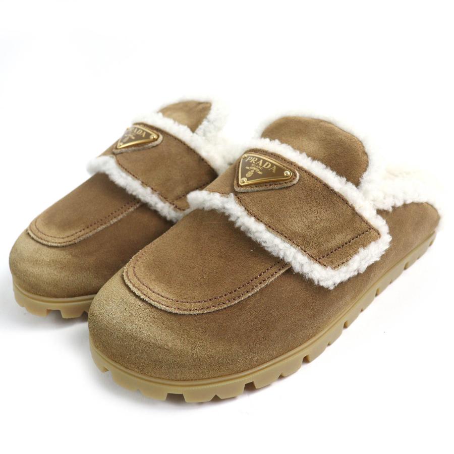 PRADA 未使用品△PRADA プラダ 1S711M スエード シアリング スリッパ  