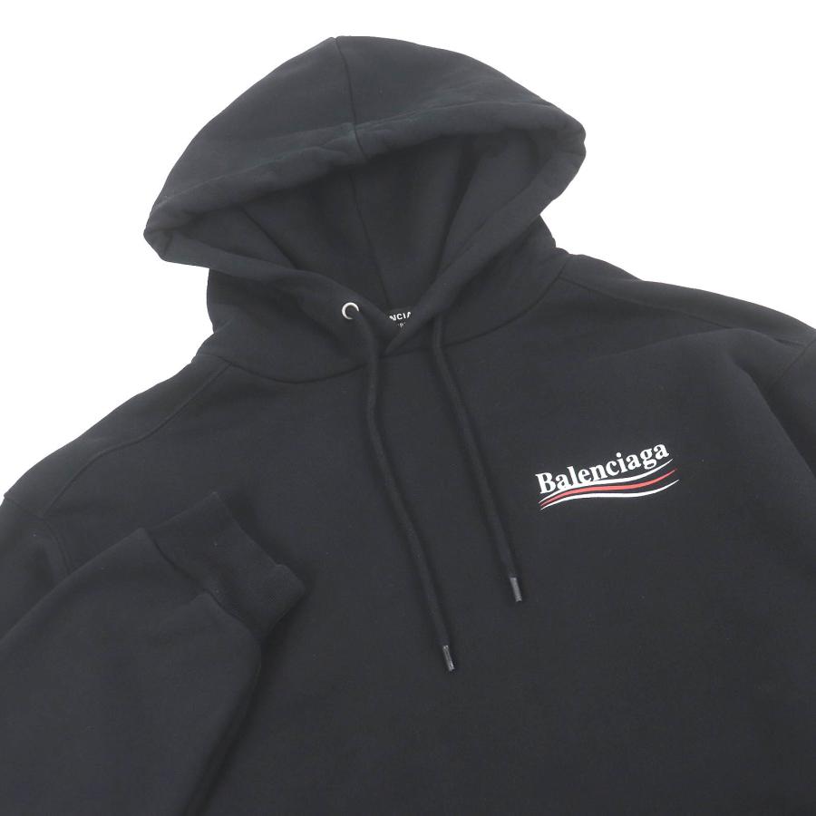 美品□BALENCIAGA バレンシアガ 2021年製 600583 キャンペーンロゴプリント オーバーサイズ プルオーバーパーカー フーディー ブラック XXS 正規品 メンズ BALENCIAGA（バレンシアガ） 美品□BALENCIAGA 2021年製 600583