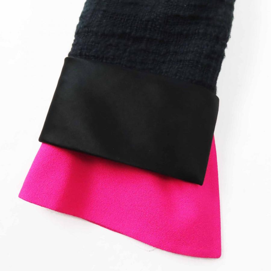 極美品◎CHANEL シャネル 12A P43994 シルク使い グリポアボタン ショールカラー ツイードジャケット ブラック ローズ 36 仏製 正規品の画像