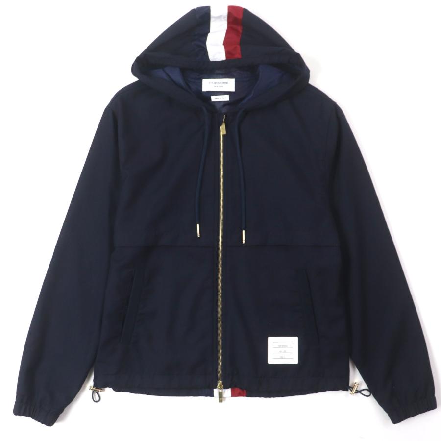 美品▼THOM BROWNE トムブラウン MJTD87A-02897415 ウール100% シグネチャーストライプ ジップアップ フーディ マウンテンパーカー ネイビー 0 イタリア製 正規品 メンズ 美品▽THOM BROWNE トムブラウン MJTD87A-02897415 シグネチャー