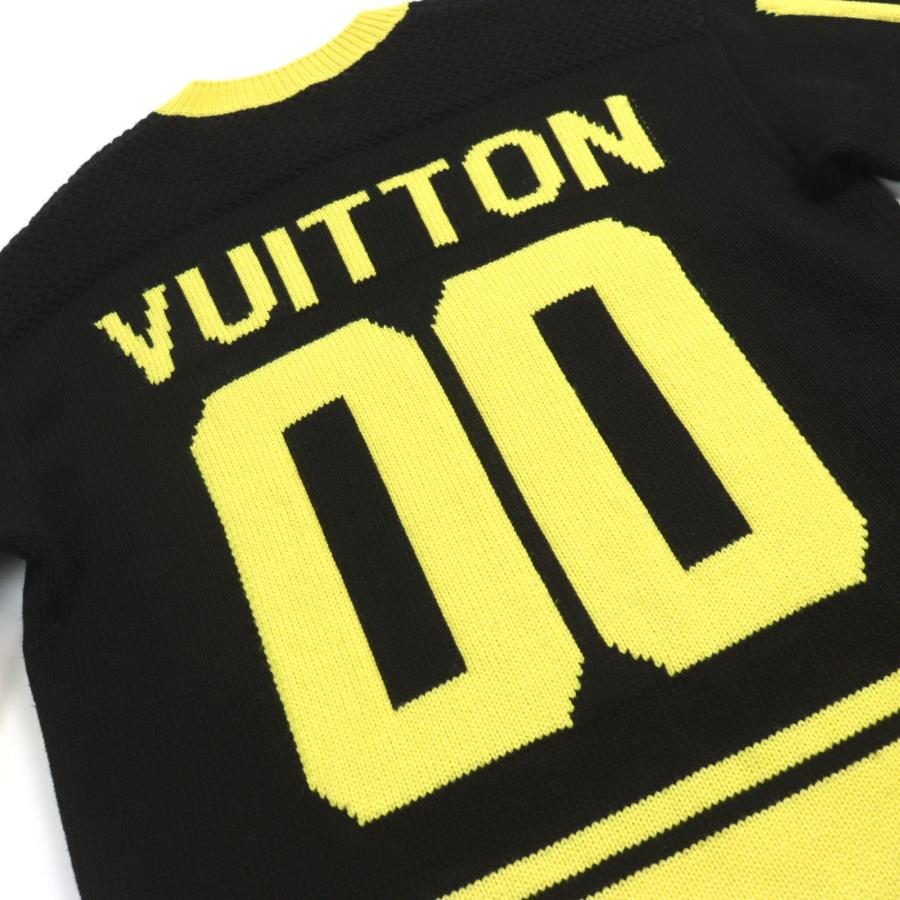 美品○LOUIS VUITTON ルイヴィトン 22SS HMN86W LVインタルシアフットボールニット カシミヤ混 Amen Break ロゴ刺繍 Vネック セーター ニット ブラック イエロー S イタリア製 正規品 メンズ LOUIS VUITTON（ルイ・ヴィトン） 美品○LOUIS VUITTON 22SS HMN86W LV