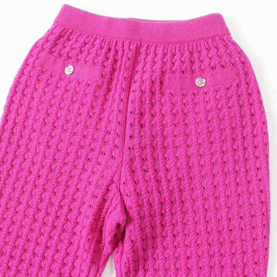 極美品◎CHANEL シャネル 23A P75369 フューシャ ココマークボタンロング丈 ニットパンツ 34 保存袋付き イタリア製 正規品 レディースの画像
