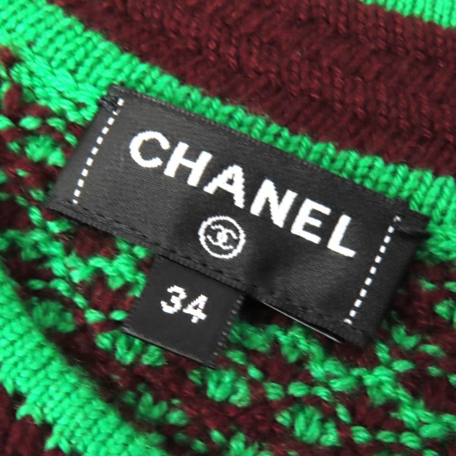 未使用品△CHANEL シャネル 23A P75435 カシミヤ100％ ココマークボタン 総柄 クルーネック ノースリーブ ニット ワンピース 34 正規品の画像