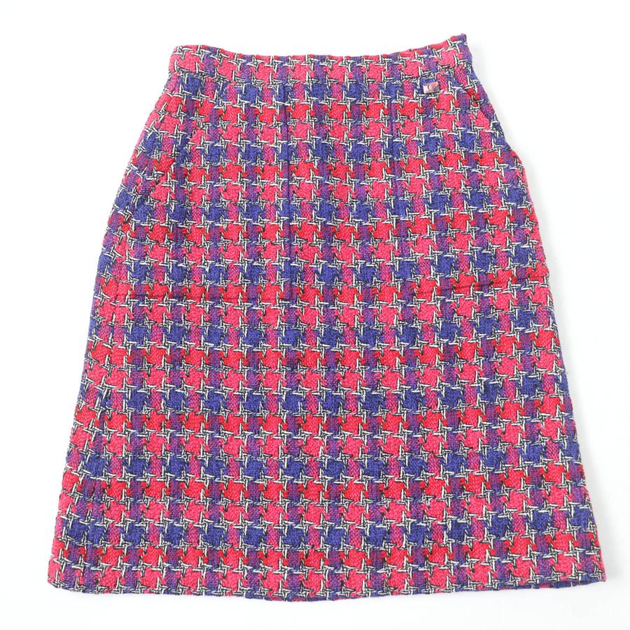 極美品☆CHANEL シャネル P51393V38323 シルク コットン ココマークボタン ツイード タイトスカート マルチ 36 仏製 正規品 レディース CHANEL（シャネル） 極美品☆CHANEL P51393V38323 シルク コットン