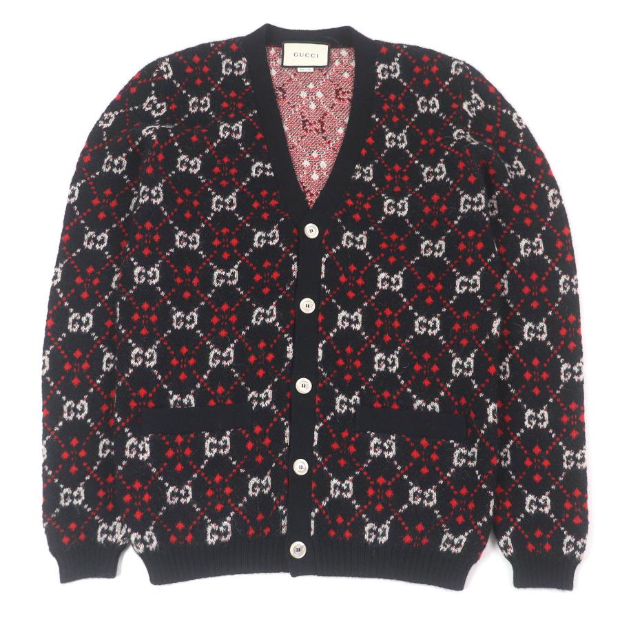 極美品□GUCCI グッチ 543497 アルパカ混 GGダイヤモンド アーガイル ニットカーディガン セーター ブラック S イタリア製 正規品 メンズ GUCCI（グッチ） 極美品□GUCCI 543497 アルパカ混 GGダイヤモンド