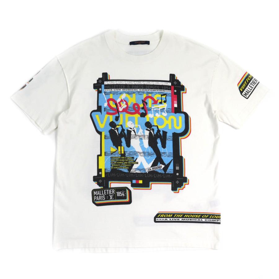 美品△LOUIS VUITTON ルイヴィトン 23SS LVジャズフライヤー コットン100％ クルーネック 半袖Ｔシャツ ホワイト マルチカラー M 正規品 LOUIS VUITTON（ルイ・ヴィトン） 美品△LOUIS VUITTON 23SS LVジャズ