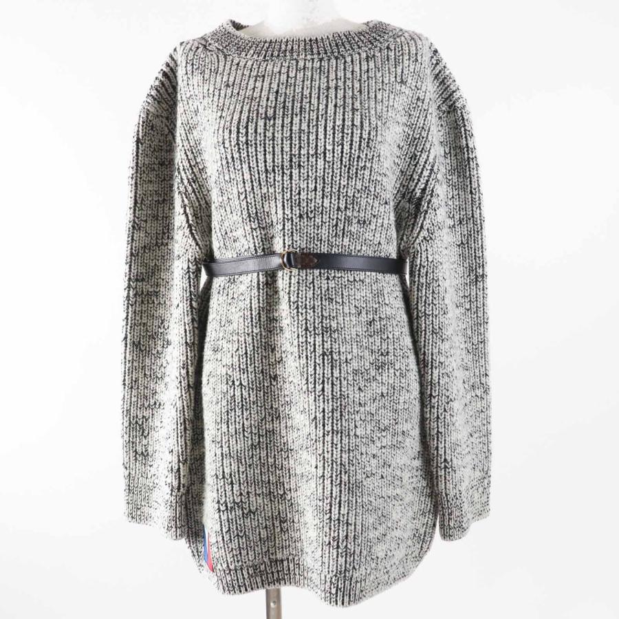 未使用品◎LOUIS VUITTON ルイヴィトン 23AW ウール コットン レザーベルト付き パッチ付き 長袖 ミックスニット／ワンピース ブラック ホワイト M イタリア製 正規品 レディース LOUIS VUITTON - 未使用品◎LOUIS VUITTON ルイヴィトン 23AW ウール