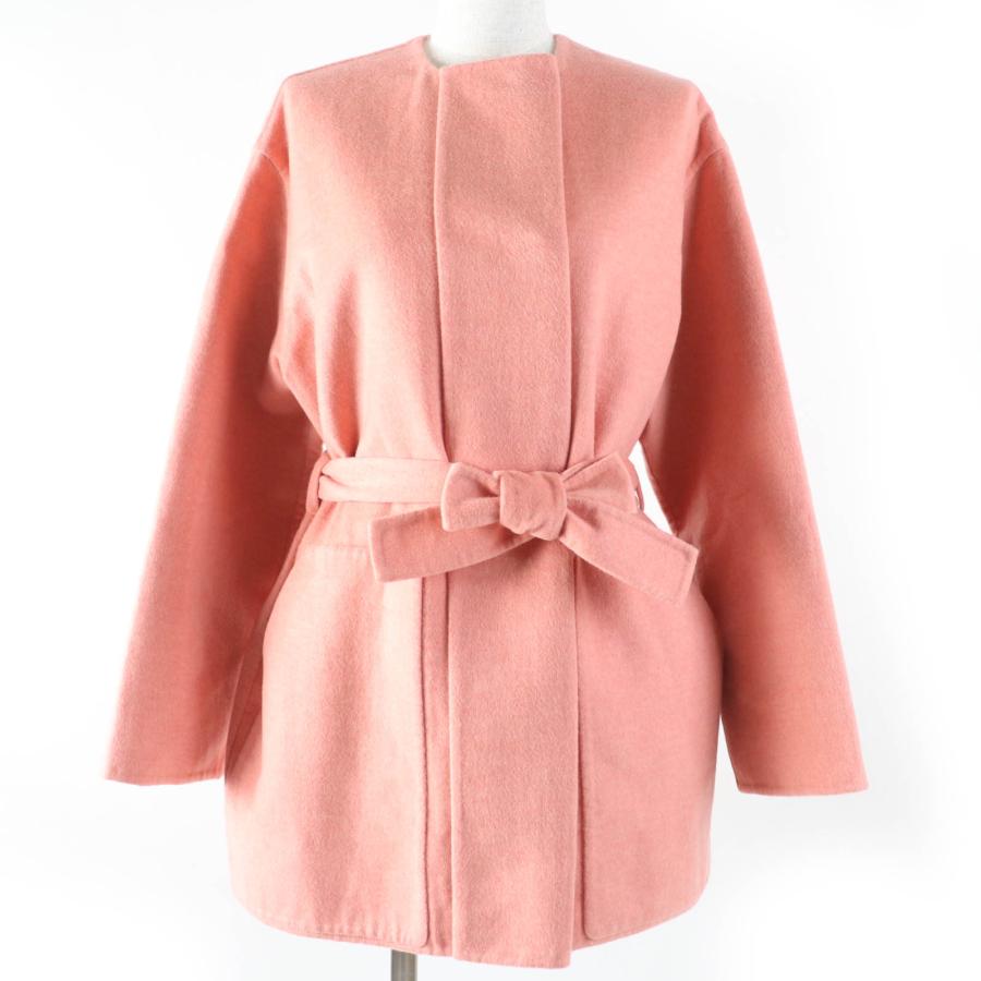 極美品☆HERMES エルメス 22AW 2H0122DB カシミヤ100％ ベルト付 ダブルフェイスコート ノーカラー コート コーラルオレンジ 36 正規品 HERMES（エルメス） 極美品☆HERMES 22AW 2H0122DB カシミヤ100