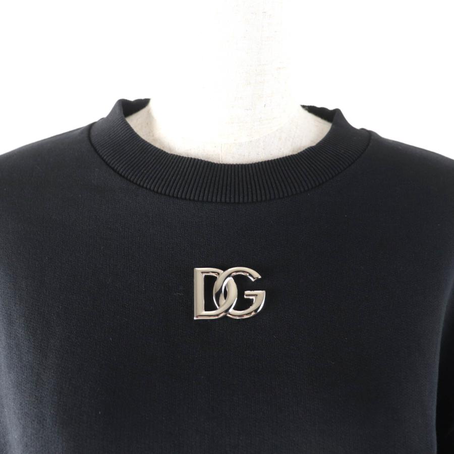 美品★DOLCE&GABBANA ドルチェ＆ガッバーナ F9N80Z コットン100％ DGプレートロゴ クロップド スウェット トレーナー ブラック38 正規品_3