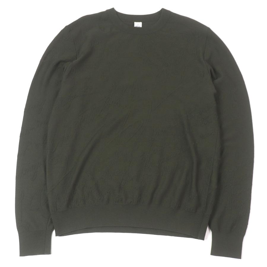 極美品□BERLUTI ベルルッティ ウール100％ カリグラフィ 総柄 ロングスリーブ ニット セーター カーキ M イタリア製 正規品 メンズ 極美品□BERLUTI ベルルッティ ウール100％ カリグラフィ 総柄 ロング