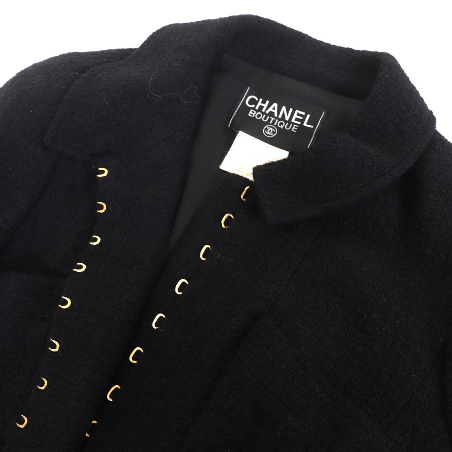 美品△CHANEL シャネル ヴィンテージ 96A P08101 ココマークボタン ベルト付き ウールツイード ショート ジャケット ブラック 36 正規品の画像