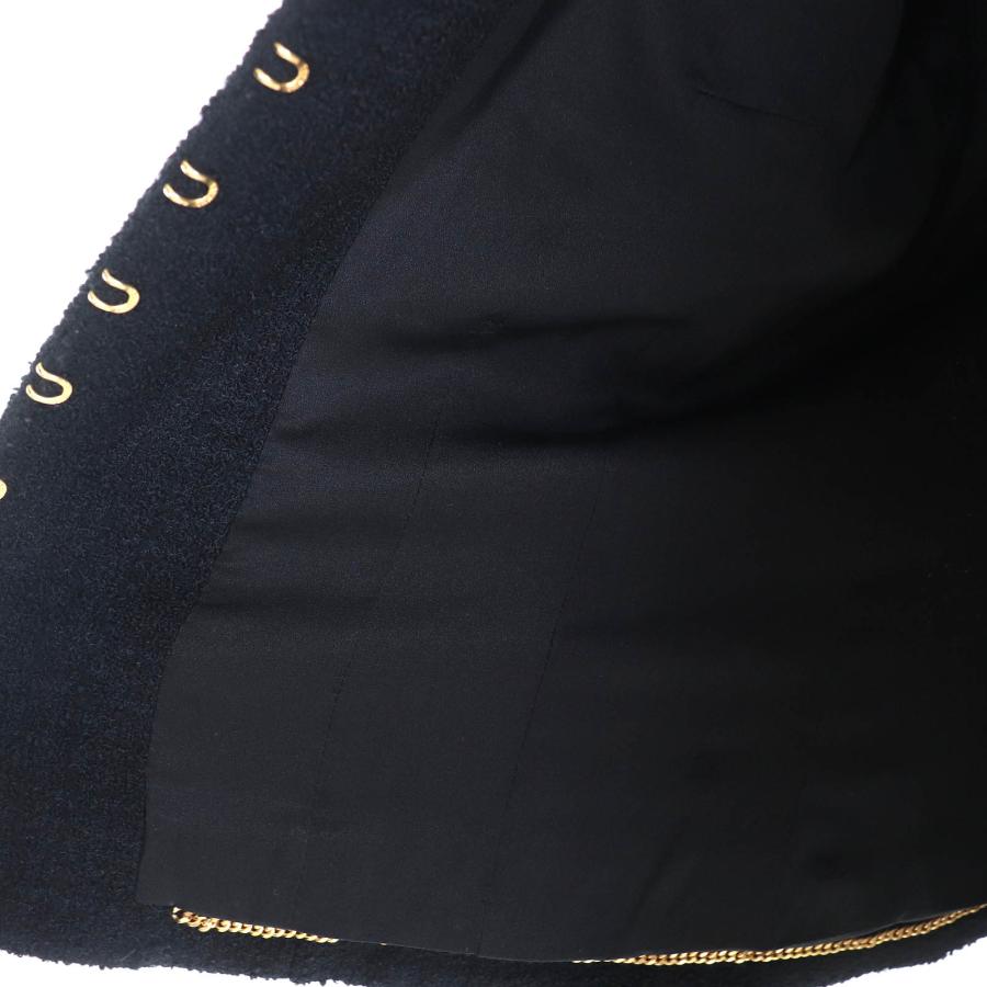 美品△CHANEL シャネル ヴィンテージ 96A P08101 ココマークボタン ベルト付き ウールツイード ショート ジャケット ブラック 36 正規品の画像