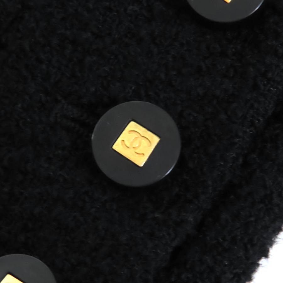 美品△CHANEL シャネル ヴィンテージ 96A P08101 ココマークボタン ベルト付き ウールツイード ショート ジャケット ブラック 36 正規品の画像